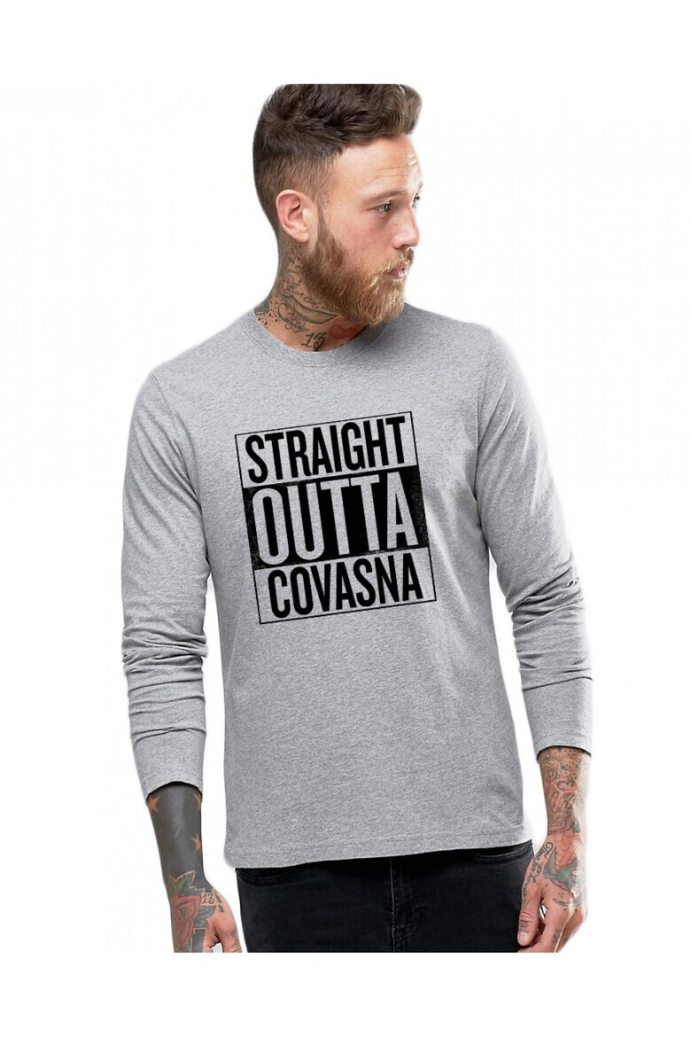 THEICONIC Bluza barbati gri cu text negru - Straight Outta Covasna - Pled.ro