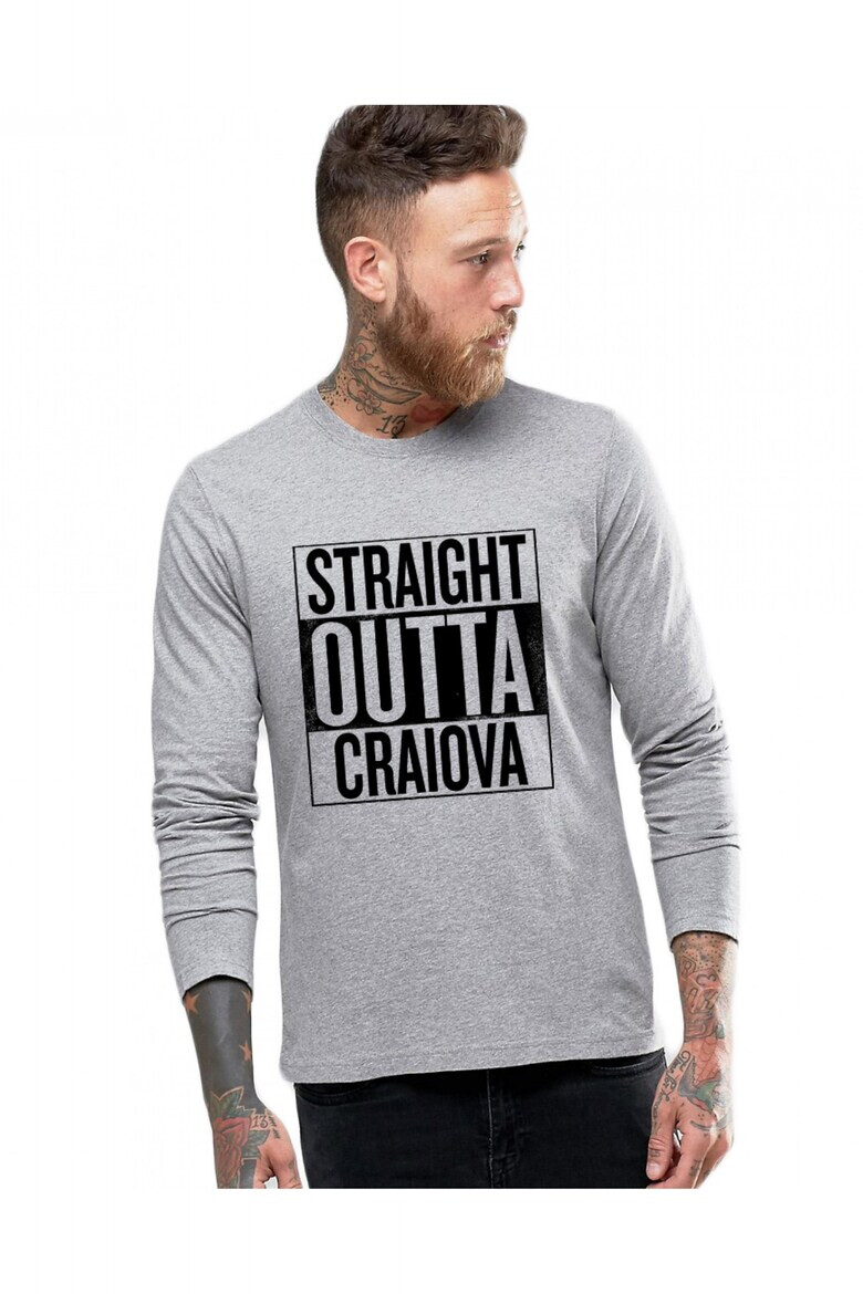 THEICONIC Bluza barbati gri cu text negru - Straight Outta Craiova - Pled.ro