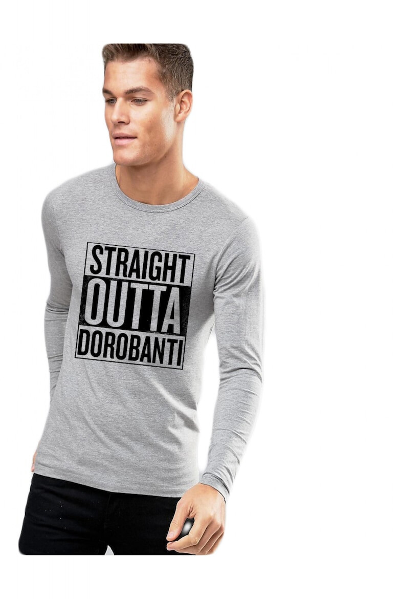 THEICONIC Bluza barbati gri cu text negru - Straight Outta Dorobanti - Pled.ro