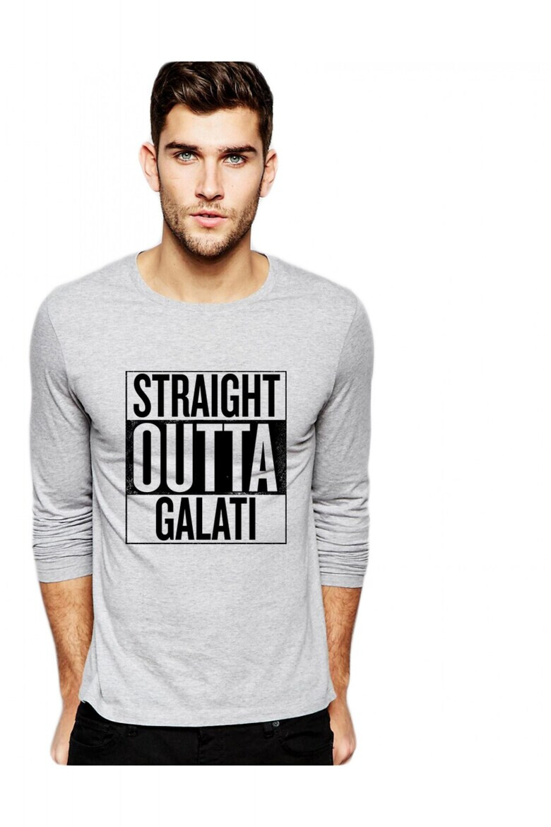 THEICONIC Bluza barbati gri cu text negru - Straight Outta Galati - Pled.ro