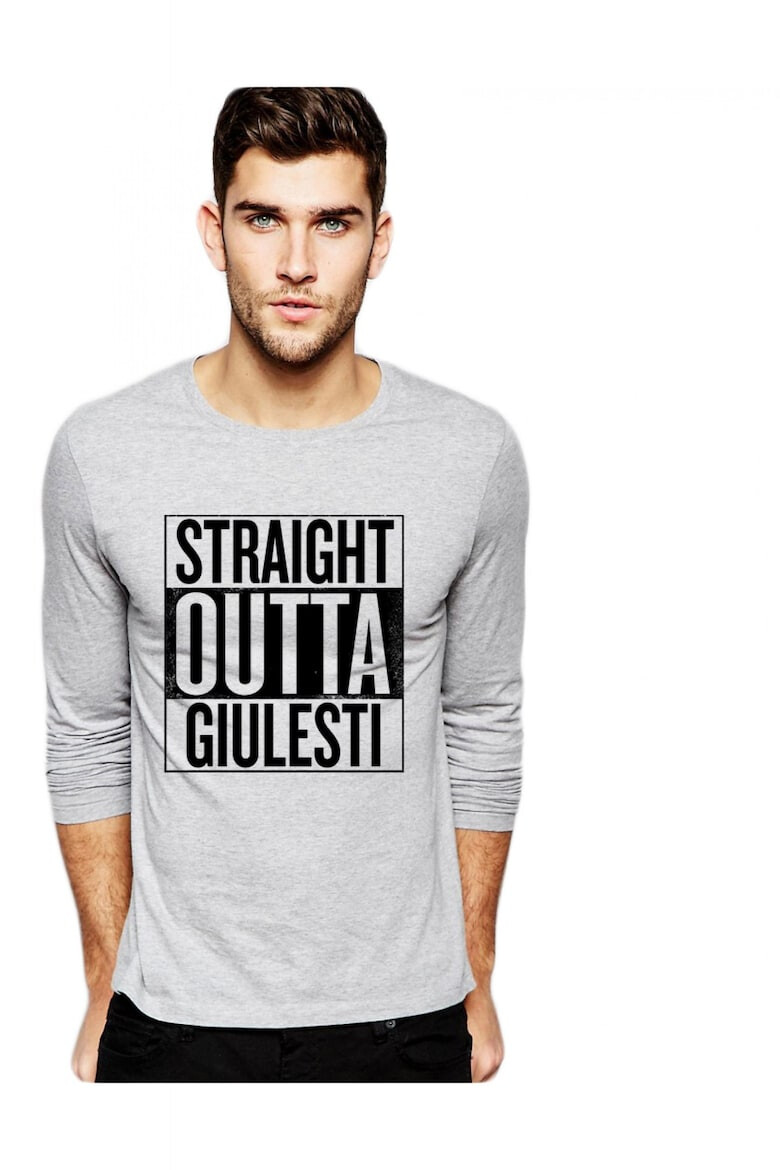 THEICONIC Bluza barbati gri cu text negru - Straight Outta Giulesti - Pled.ro