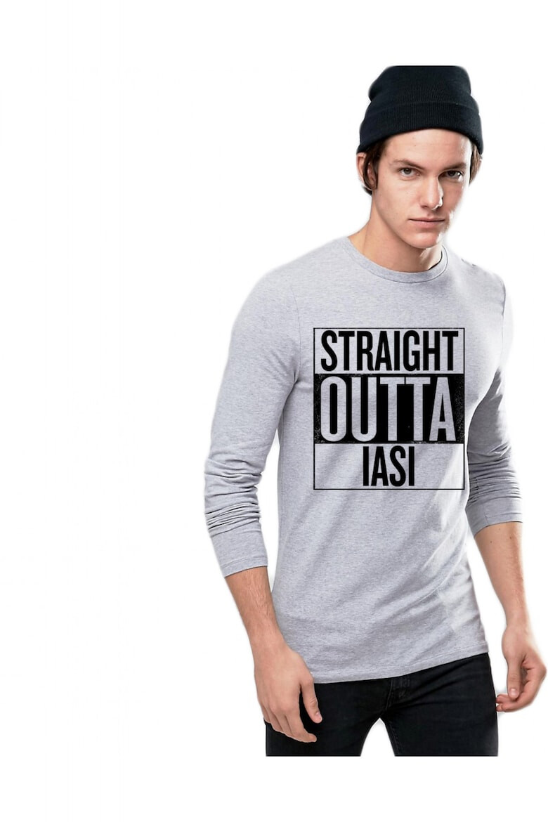 THEICONIC Bluza barbati gri cu text negru - Straight Outta Iasi - Pled.ro