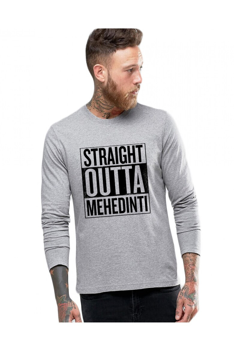 THEICONIC Bluza barbati gri cu text negru - Straight Outta Mehedinti - Pled.ro