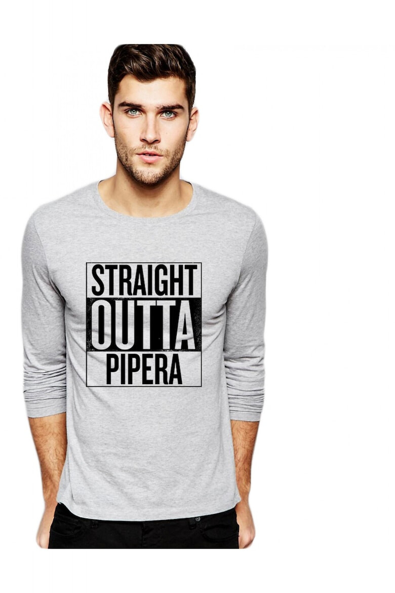 THEICONIC Bluza barbati gri cu text negru - Straight Outta Pipera - Pled.ro