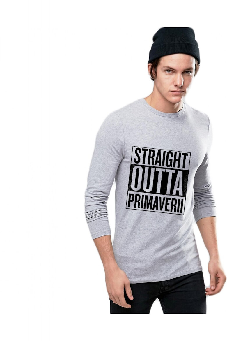 THEICONIC Bluza barbati gri cu text negru - Straight Outta Primaverii - Pled.ro