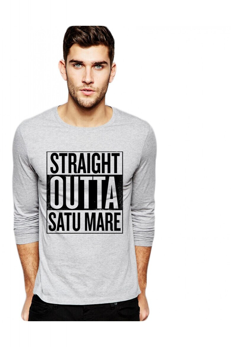 THEICONIC Bluza barbati gri cu text negru - Straight Outta Satu Mare - Pled.ro