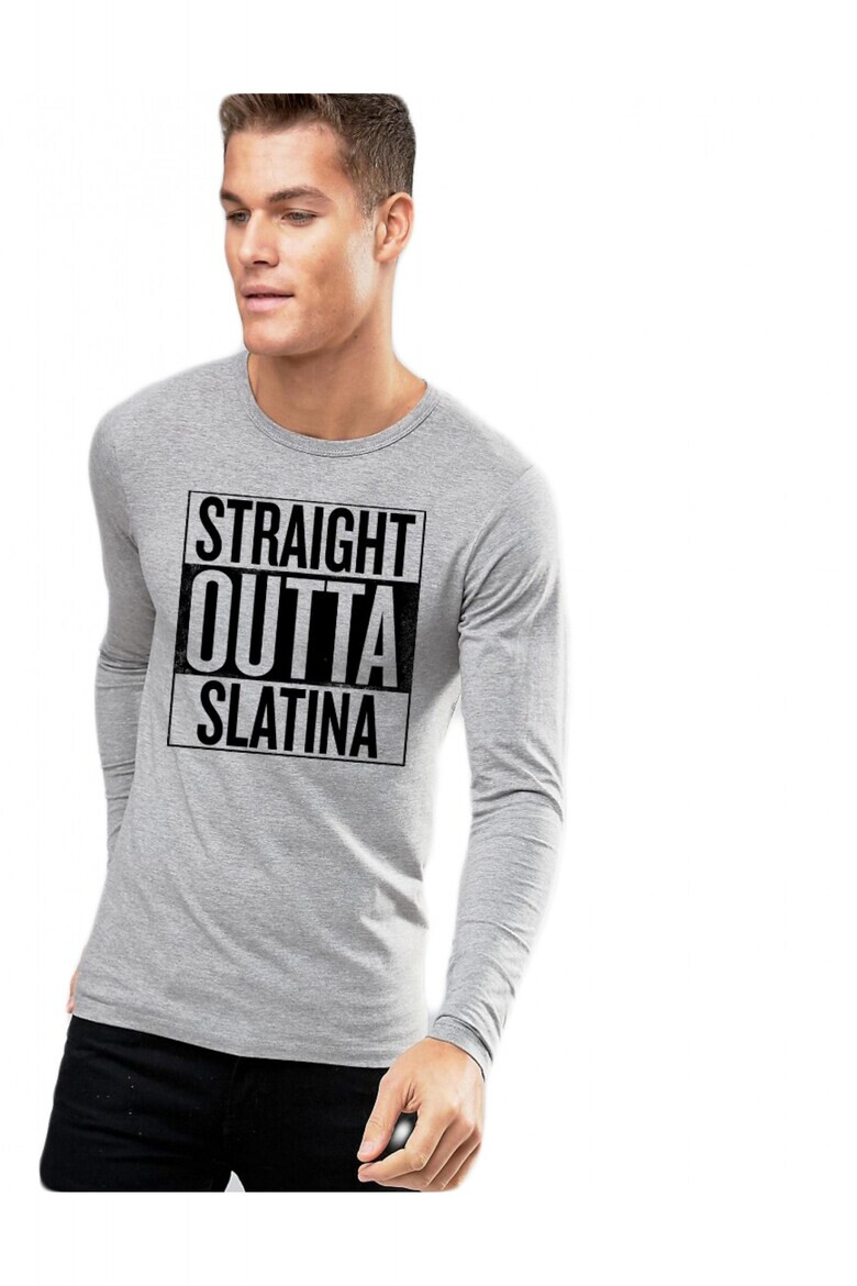 THEICONIC Bluza barbati gri cu text negru - Straight Outta Slatina - Pled.ro