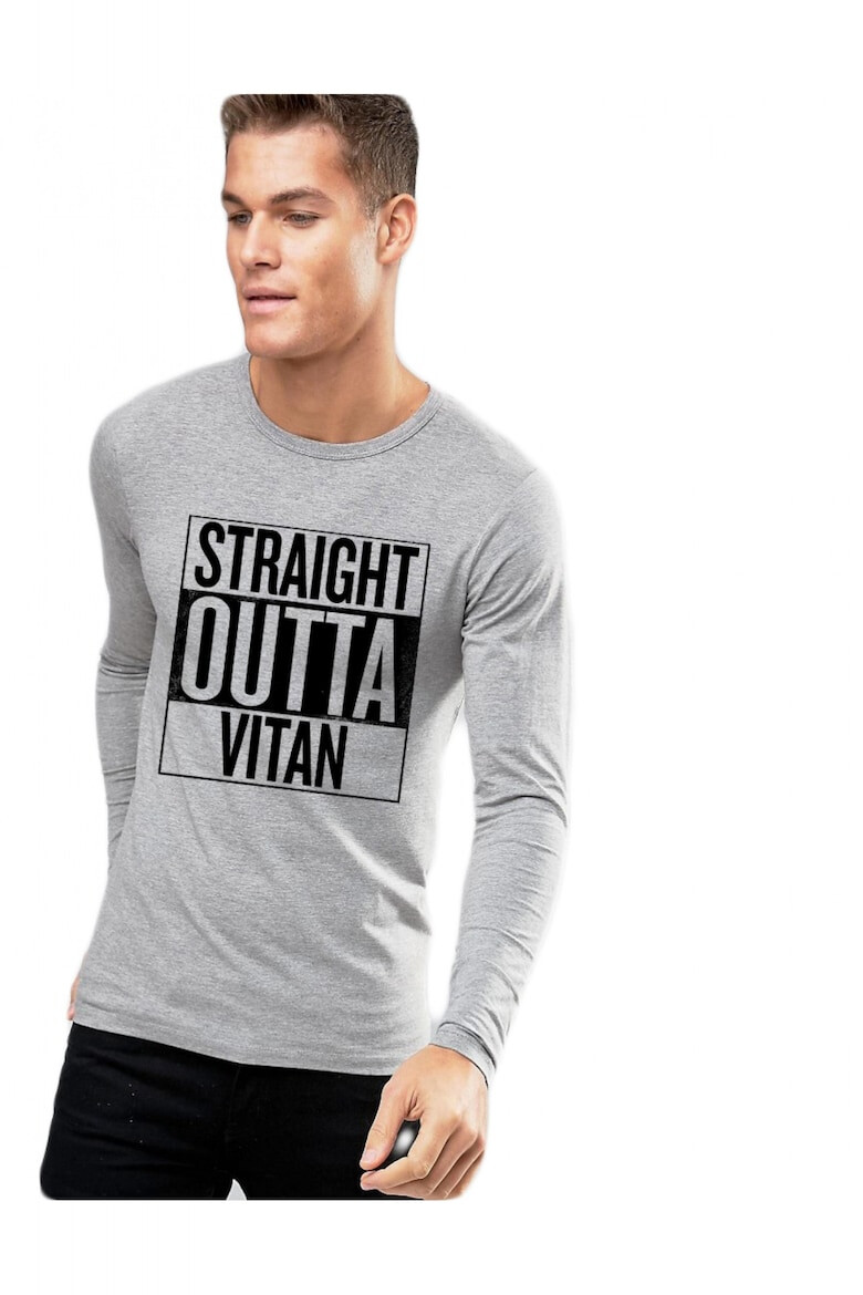 THEICONIC Bluza barbati gri cu text negru - Straight Outta Vitan - Pled.ro