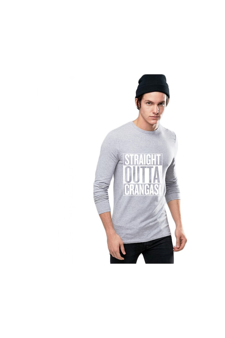 THEICONIC Bluza barbati gri cu text - Straight Outta Crangasi - Pled.ro