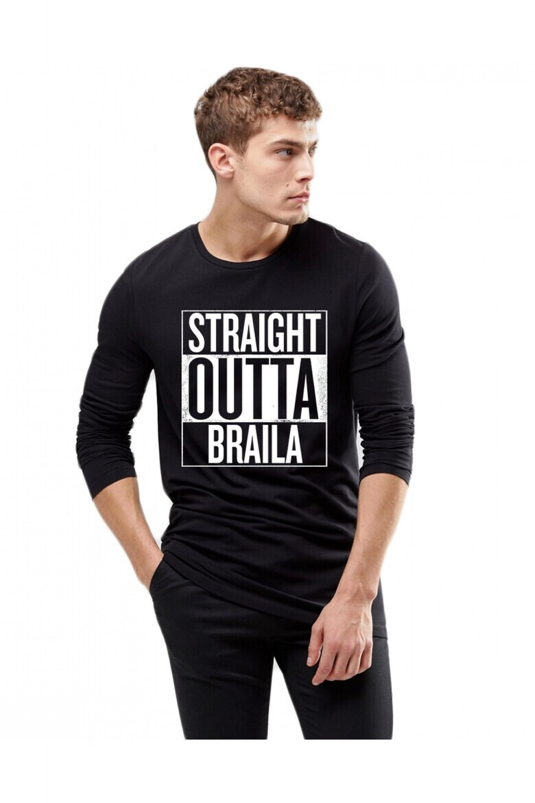 THEICONIC Bluza barbati neagra - Straight Outta Braila - Pled.ro