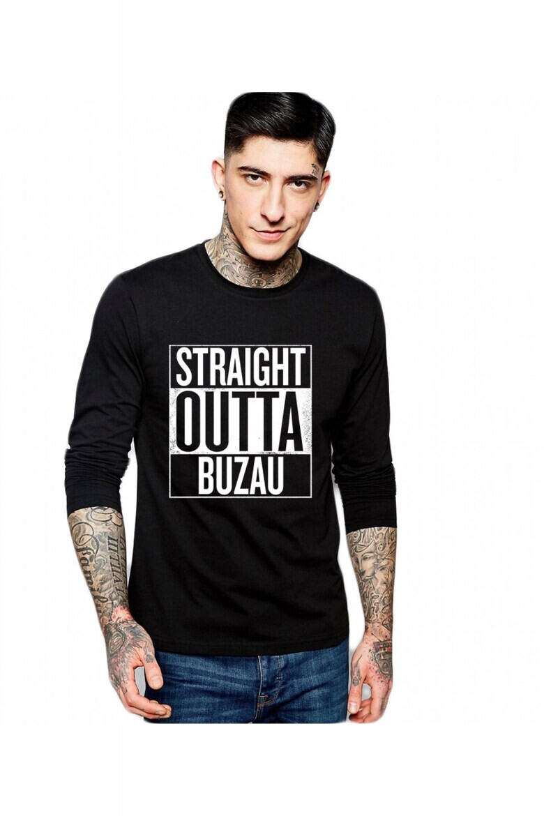 THEICONIC Bluza barbati neagra - Straight Outta Buzau - Pled.ro