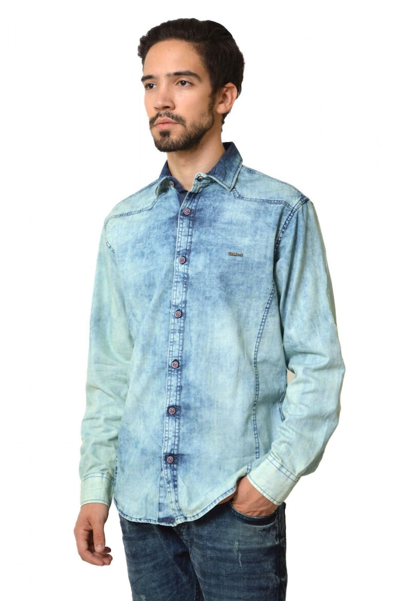 THEICONIC Camasa barbateasca din denim bleu - prespalata - Pled.ro