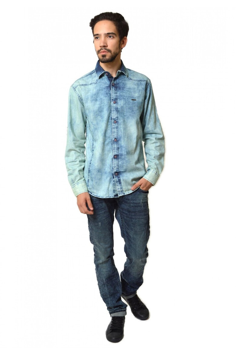 THEICONIC Camasa barbateasca din denim bleu - prespalata - Pled.ro