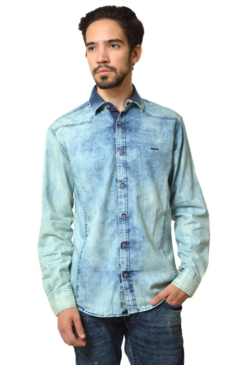 THEICONIC Camasa barbateasca din denim bleu - prespalata - Pled.ro