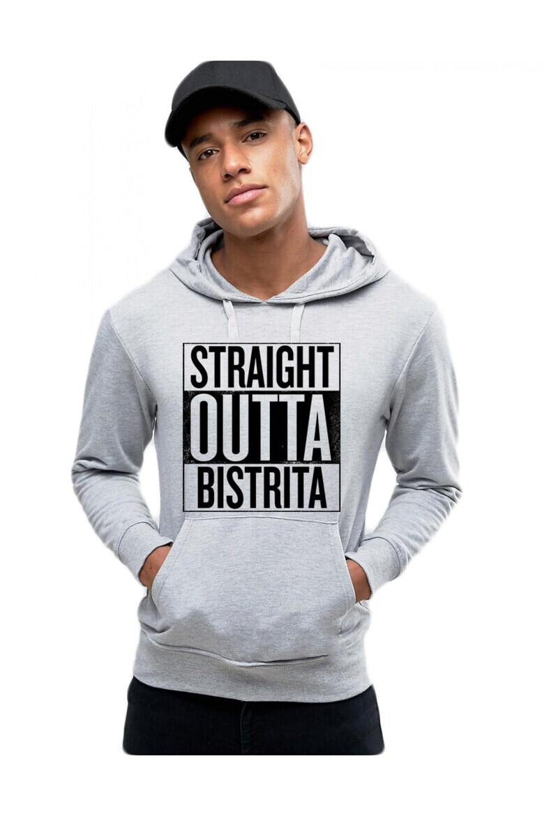 THEICONIC Hanorac Barbati Gri Straight Outta Bistrita - Pled.ro