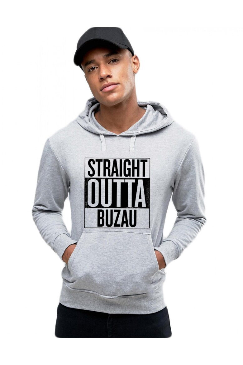 THEICONIC Hanorac Barbati Gri Straight Outta Buzau - Pled.ro