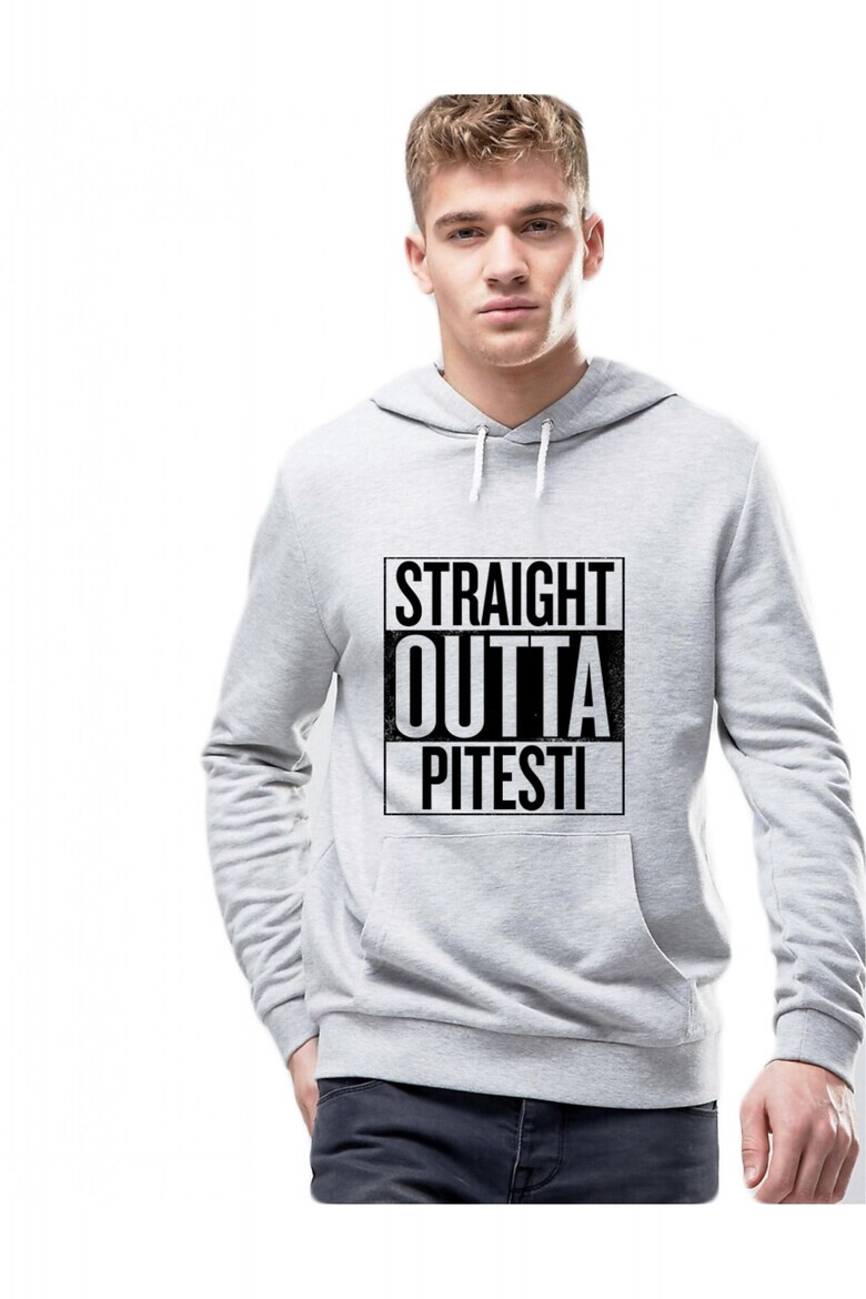 THEICONIC Hanorac Barbati Gri - Straight Outta Pitesti - Pled.ro