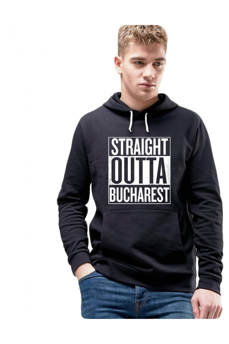 THEICONIC Hanorac Barbati Negru Straight Outta Bucuresti - Pled.ro