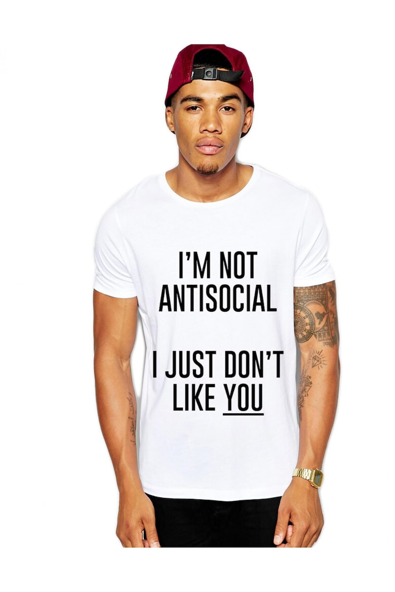 THEICONIC Tricou alb barbati I'm not antisocial - Pled.ro