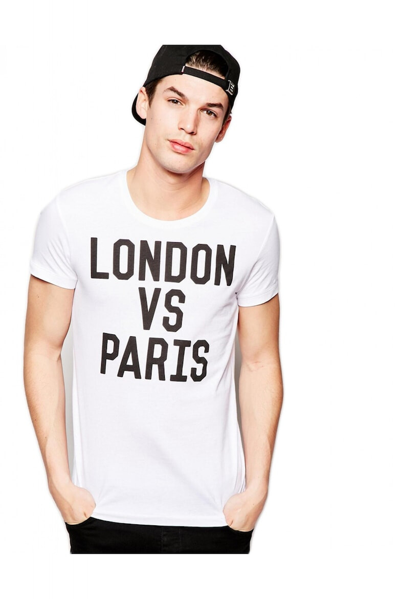 THEICONIC Tricou alb barbati - London vs Paris - Pled.ro