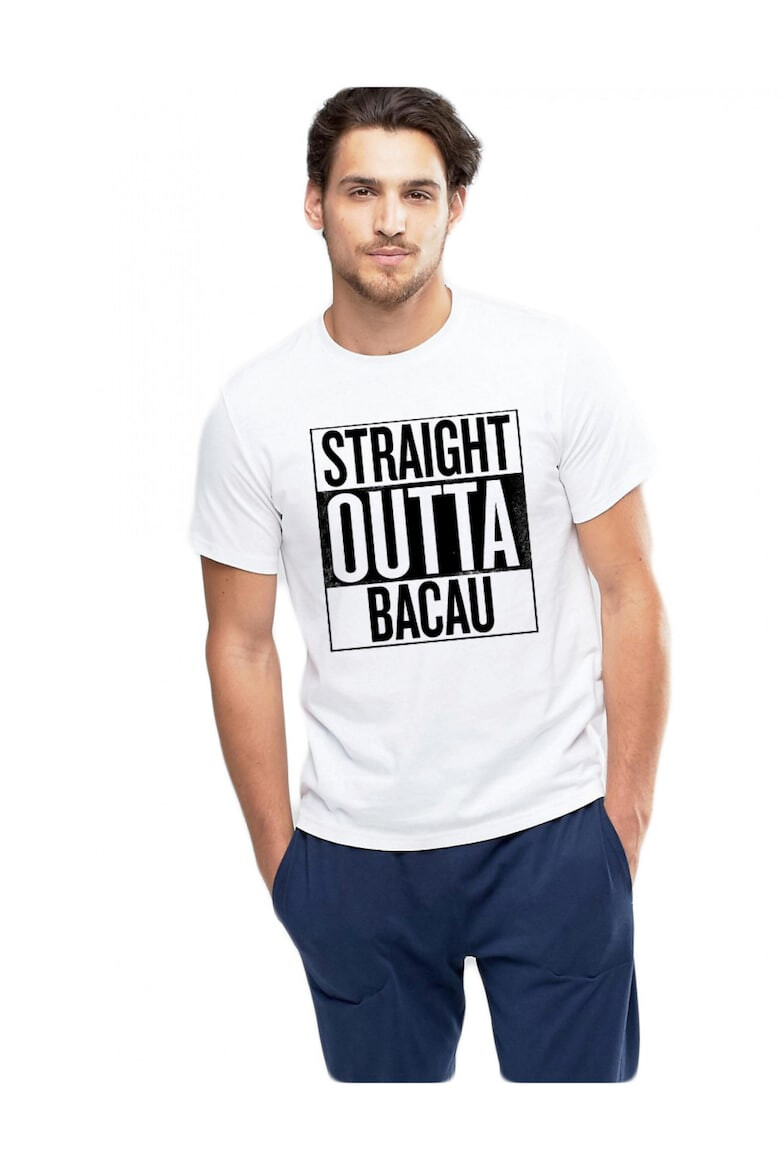 THEICONIC Tricou alb barbati - Straight Outta Bacau - Pled.ro