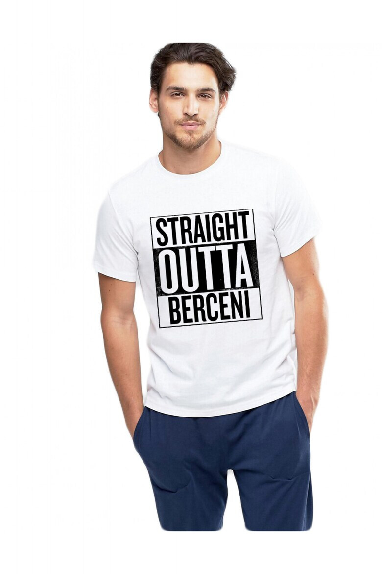 THEICONIC Tricou alb barbati - Straight Outta Berceni - Pled.ro