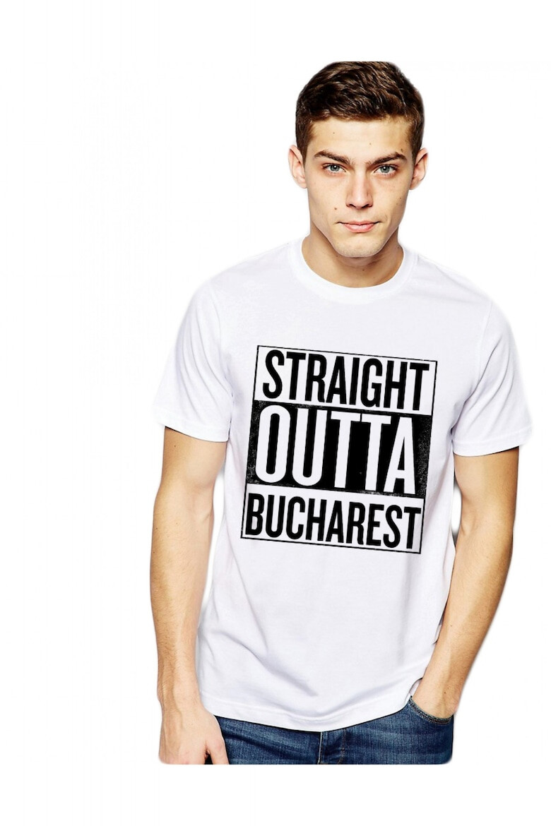 THEICONIC Tricou alb barbati - Straight Outta Bucuresti - Pled.ro