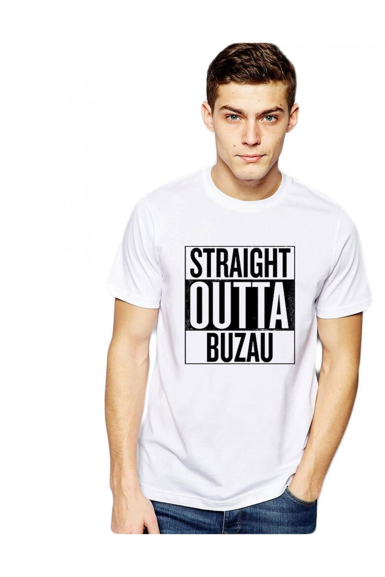 THEICONIC Tricou alb barbati - Straight Outta Buzau - Pled.ro