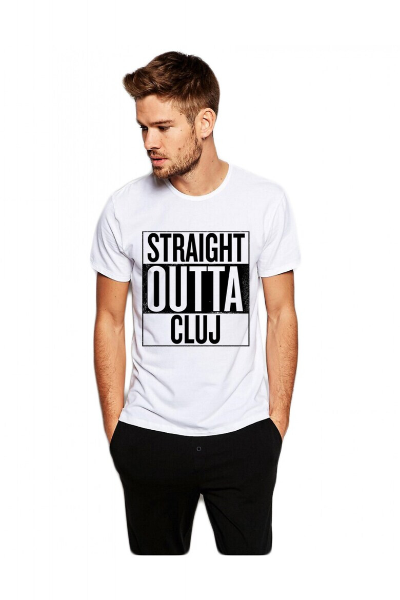 THEICONIC Tricou alb barbati - Straight Outta Cluj - Pled.ro