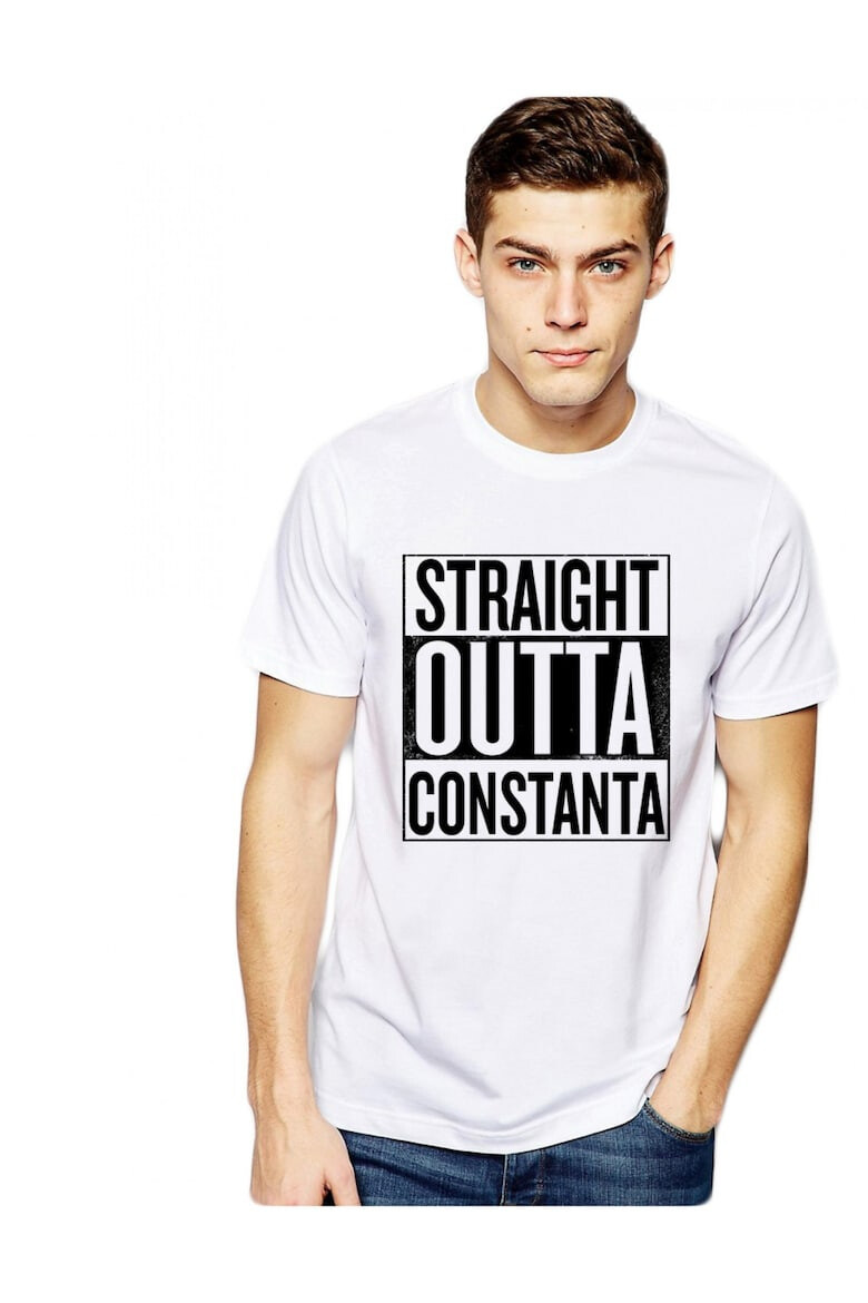 THEICONIC Tricou alb barbati - Straight Outta Constanta - Pled.ro