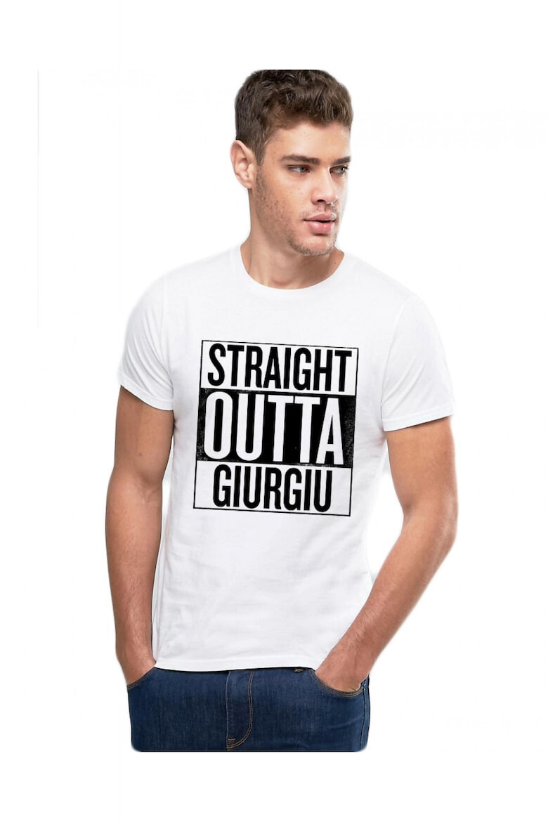 THEICONIC Tricou alb barbati - Straight Outta Giurgiu - Pled.ro