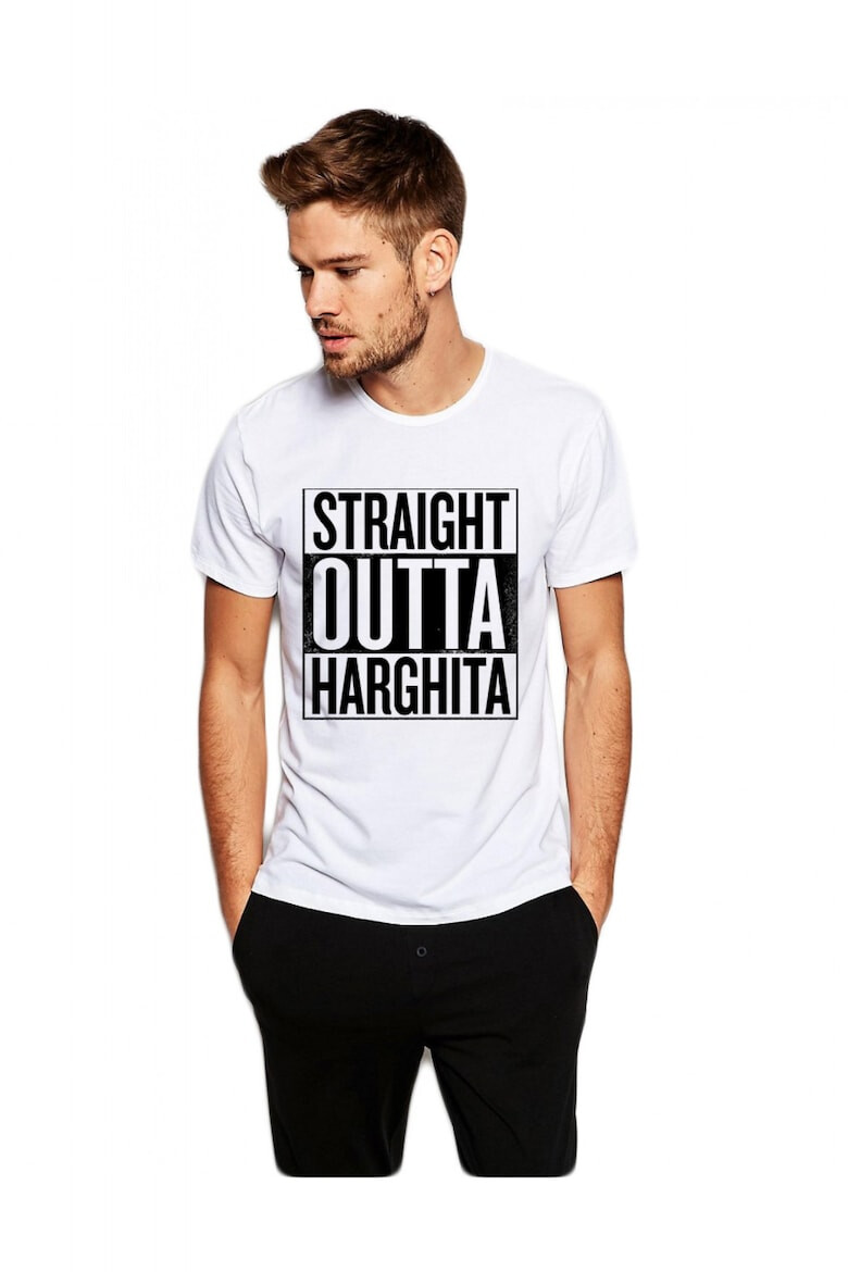 THEICONIC Tricou alb barbati - Straight Outta Harghita - Pled.ro