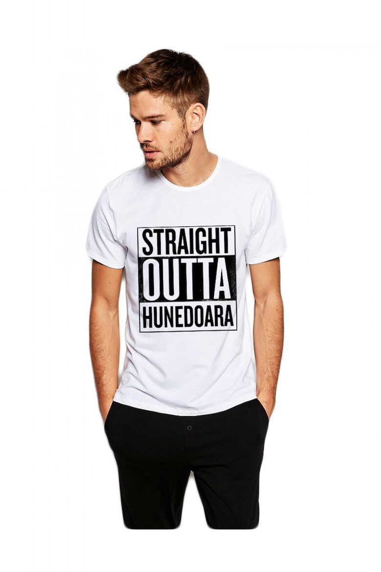 THEICONIC Tricou alb barbati - Straight Outta Hunedoara - Pled.ro