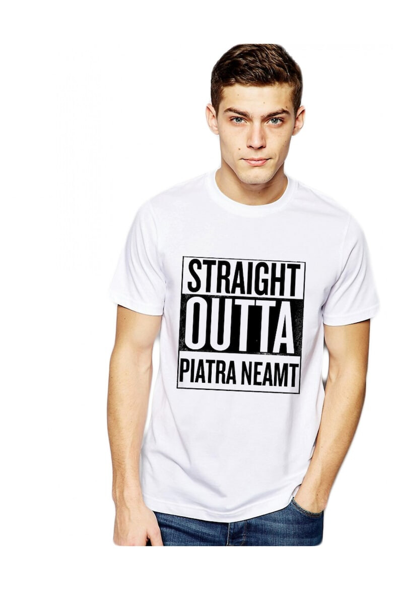 THEICONIC Tricou alb barbati - Straight Outta Piatra Neamt - Pled.ro