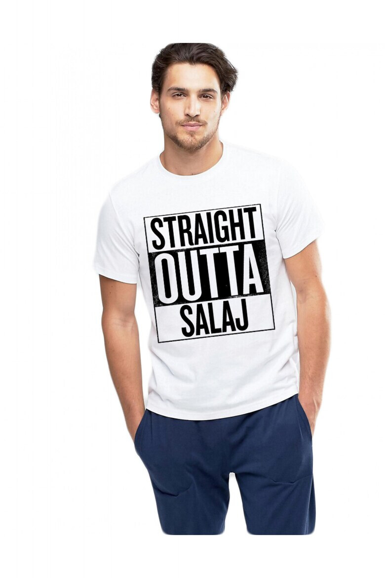 THEICONIC Tricou alb barbati - Straight Outta Salaj - Pled.ro