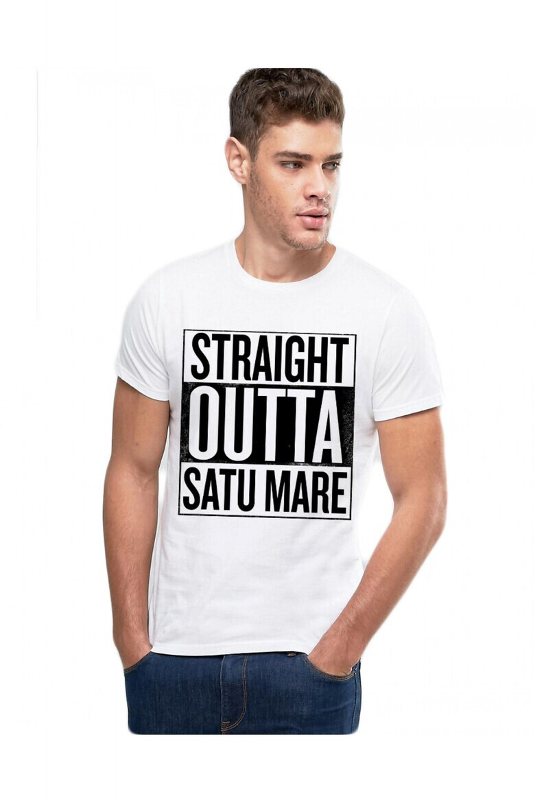 THEICONIC Tricou alb barbati - Straight Outta Satu Mare - Pled.ro