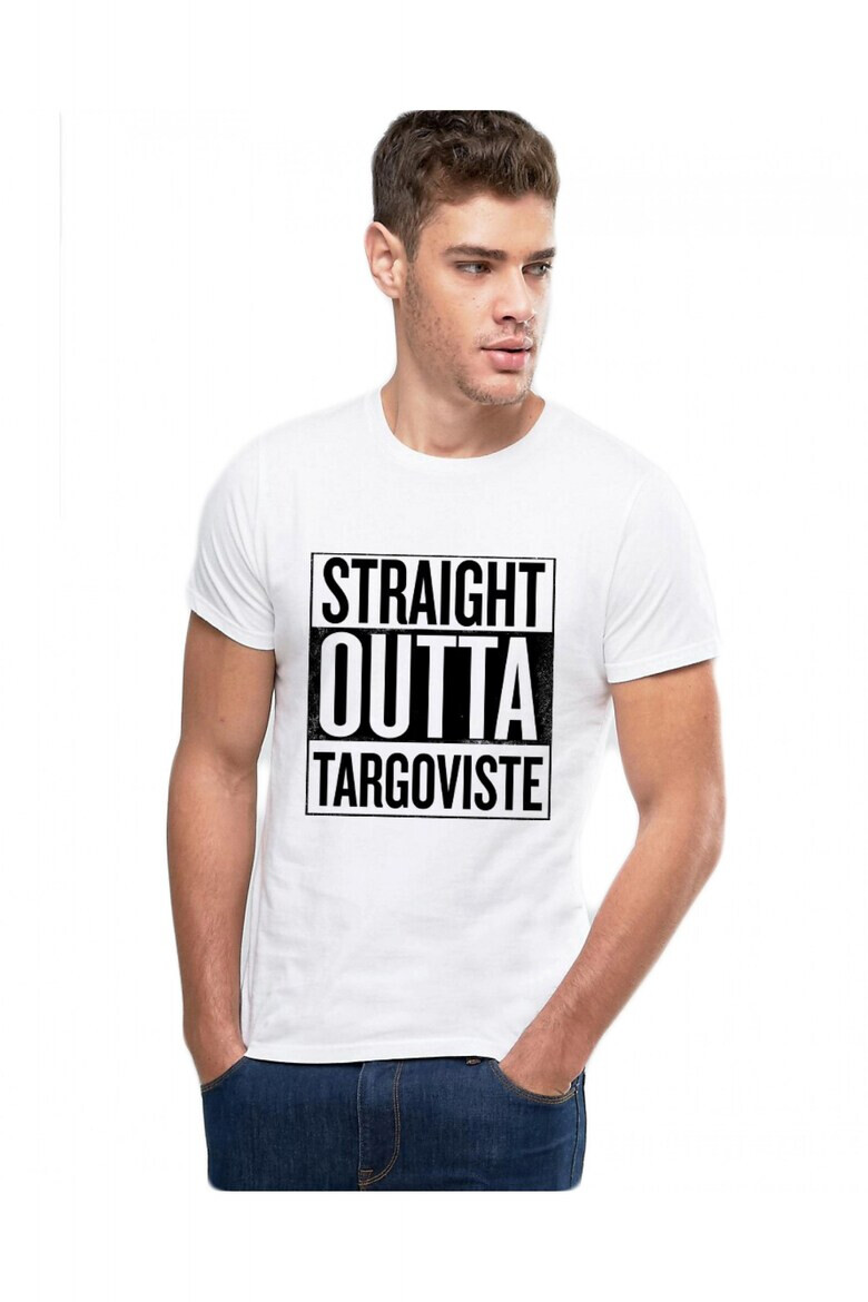 THEICONIC Tricou alb barbati - Straight Outta Targoviste - Pled.ro