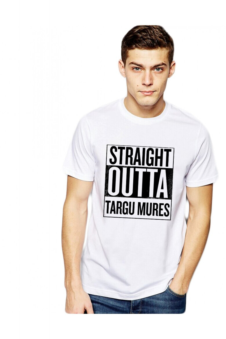 THEICONIC Tricou alb barbati - Straight Outta Targu Mures - Pled.ro