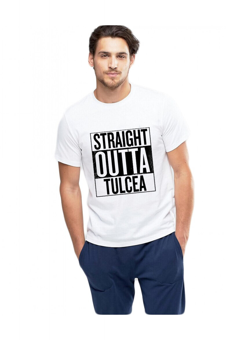 THEICONIC Tricou alb barbati - Straight Outta Tulcea - Pled.ro