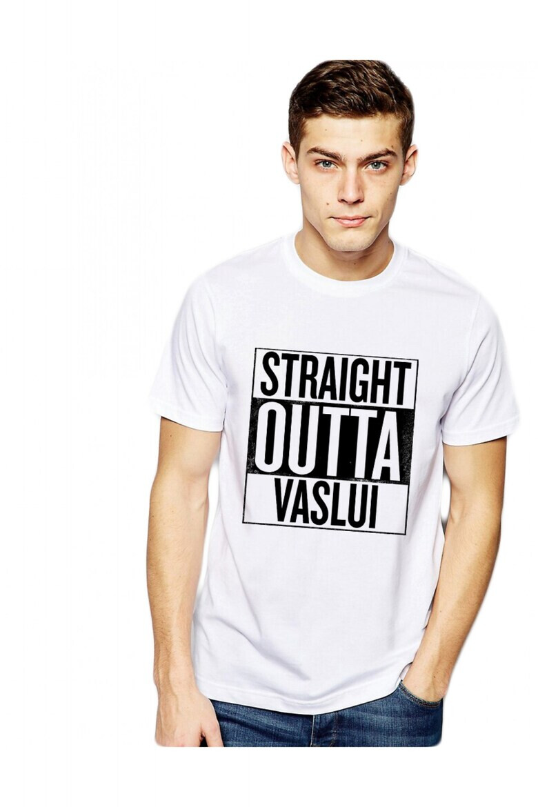 THEICONIC Tricou alb barbati - Straight Outta Vaslui - Pled.ro