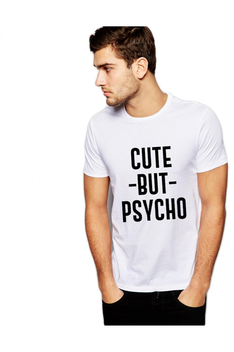 THEICONIC Tricou barbati alb - Cute but PSYCHO - Pled.ro