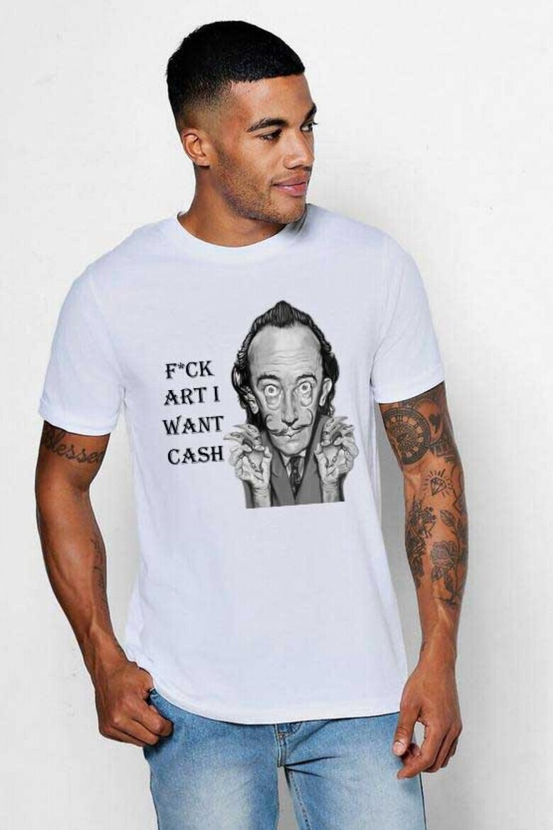 THEICONIC Tricou barbati alb - Dali - I want CASH - Pled.ro