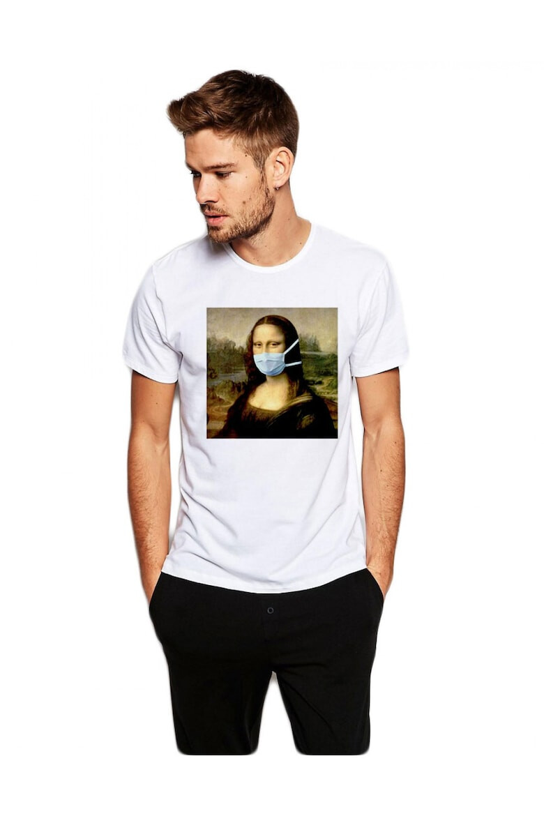 THEICONIC Tricou barbati alb - Mona Lisa in Pandemie - Pled.ro