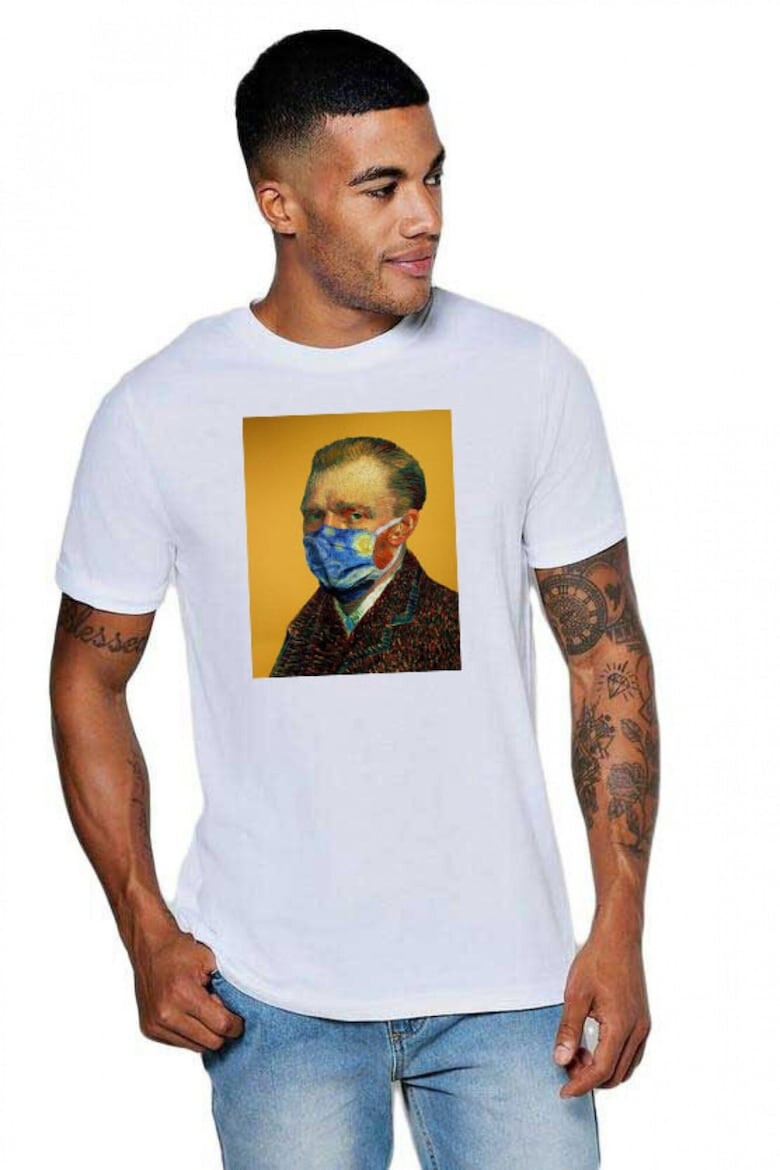 THEICONIC Tricou barbati alb - Van Gogh in Pandemie - Pled.ro