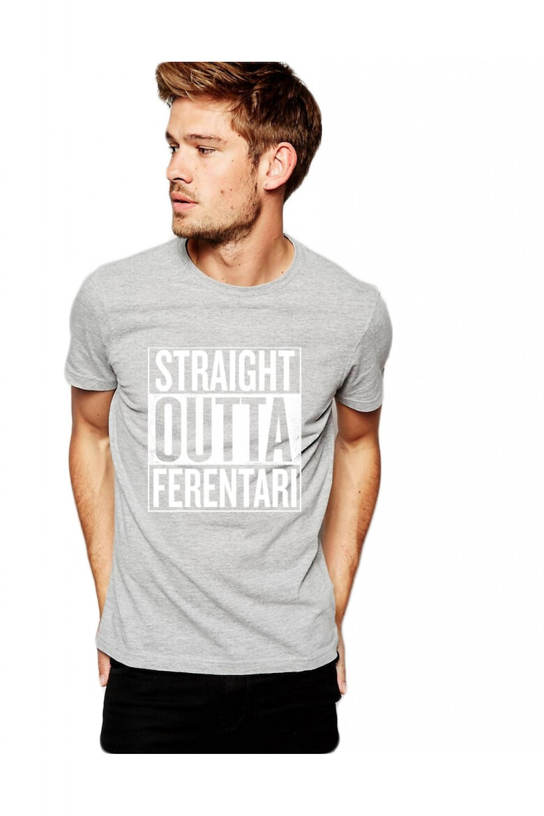 THEICONIC Tricou barbati gri cu text alb - Straight Outta Ferentari - Pled.ro