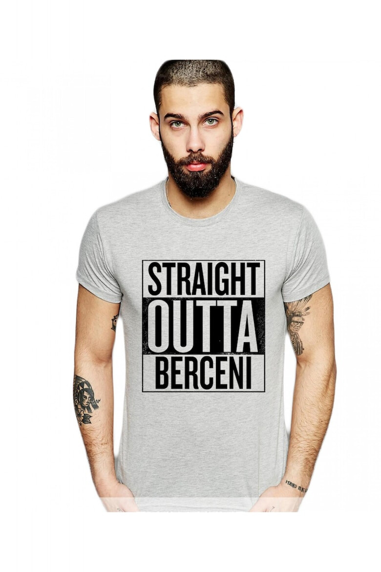 THEICONIC Tricou barbati gri cu text negru - Straight Outta Berceni - Pled.ro