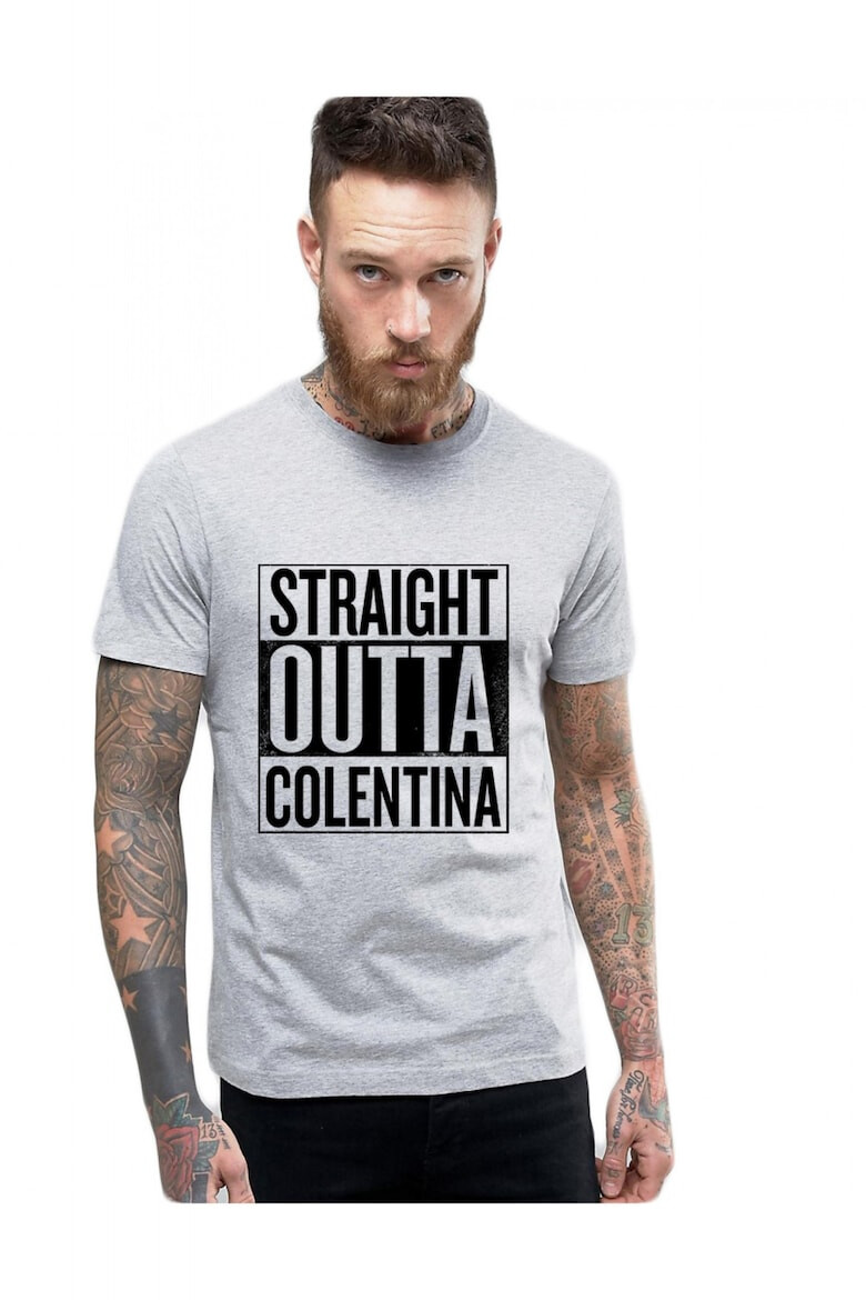 THEICONIC Tricou barbati gri cu text negru - Straight Outta Colentina - Pled.ro