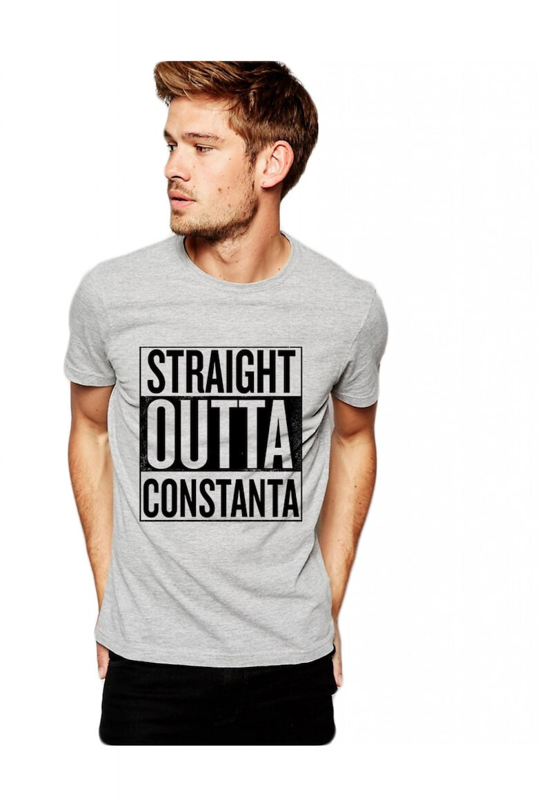 THEICONIC Tricou barbati gri cu text negru - Straight Outta Constanta - Pled.ro