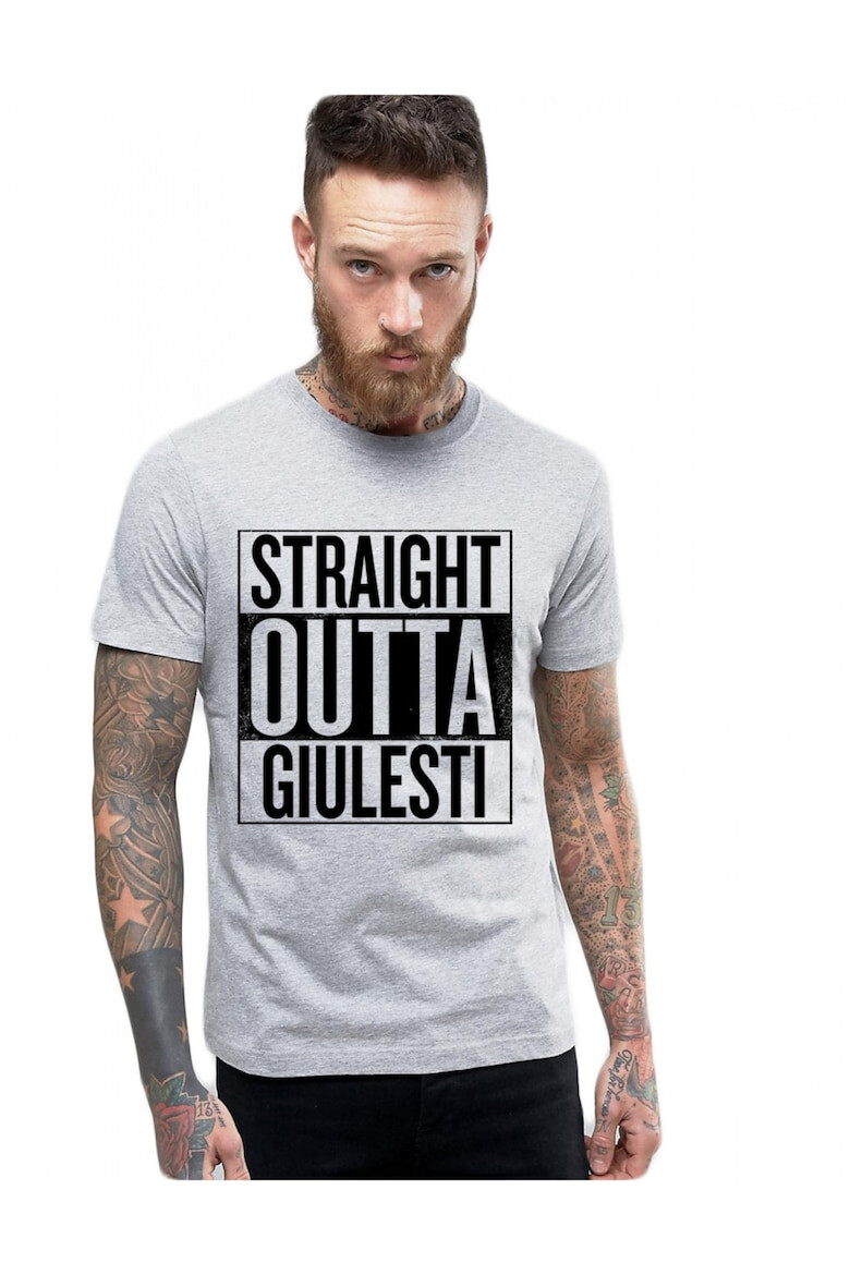 THEICONIC Tricou barbati gri cu text negru - Straight Outta Giulesti - Pled.ro