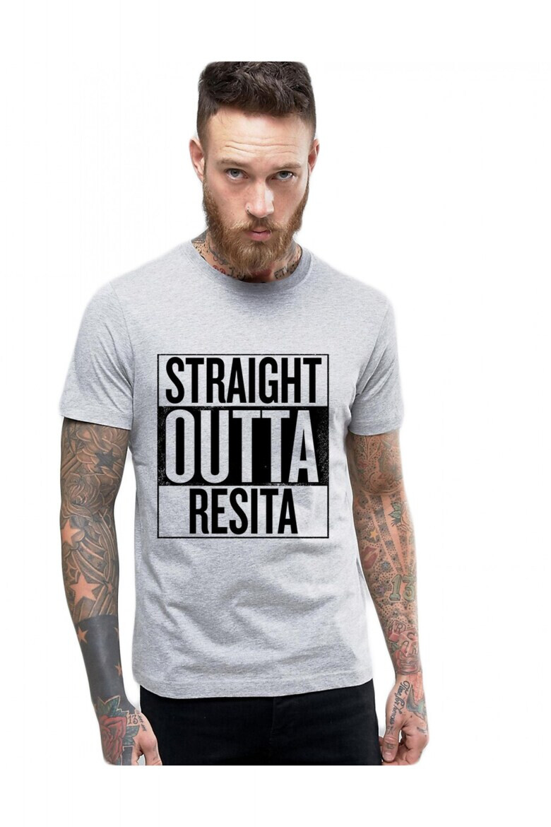 THEICONIC Tricou barbati gri cu text negru - Straight Outta Resita - Pled.ro